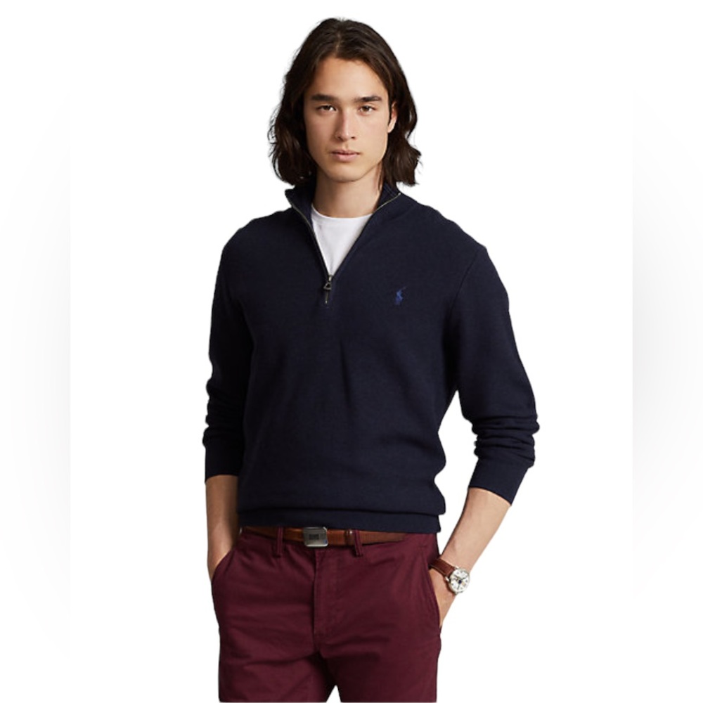 Polo Mesh-Knit Cotton Quarter-Zip Sweater